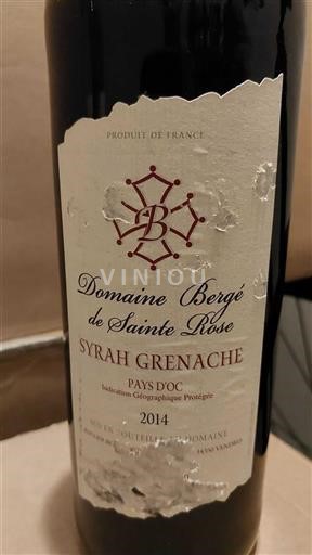 Linguadoca e Rossiglione Paese d'Oc Domaine Bergé de Sainte Rose Syrah Grenache 2014