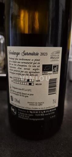 Các vùng miền Đông Côte de Meuse Domaine Montgrignon Vendange Surmûrie 2023