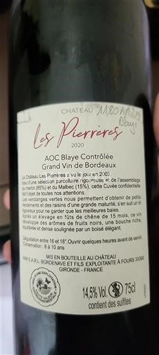 Bordeaux Blaye Château Les Pierrères 2020
