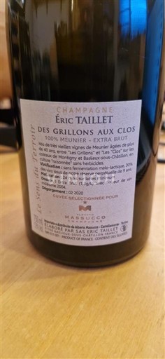 Šampanja Šampanjec Éric Taillet Des Grillons Aux Clos 2020