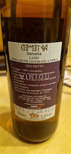 Lazio Cantina simoncini Demetra 2022