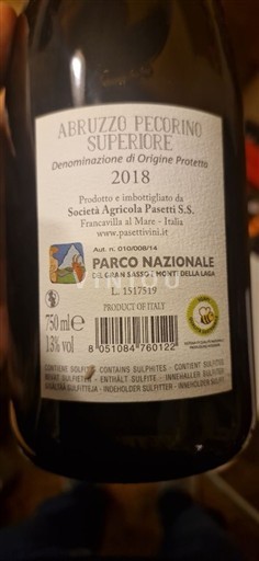 Abruzzerne Ikke specificeret Società Agricola Pasetti Pecorino 2018