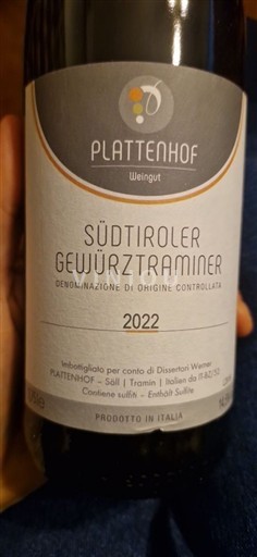 Trentino-Južna Tirolska Zgornje Poadižje Plattenhof Gewurztraminer 2022