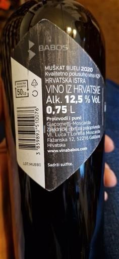 Istria Buje Babos Muškat Bijeli 2020