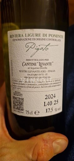 Ligurian maakunta Ponente Ligurian Riviera Cantine Levante Pigato 2024