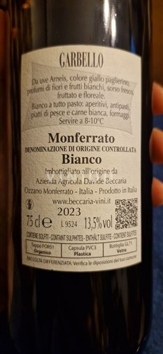 Piemont Monferrato Azienda Agricola Davide Beccaria Garbello arneis 2023