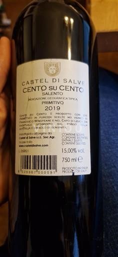 Apulia Primitivo del Salento Castel di Salve Primitivo Cento su Cento 2019
