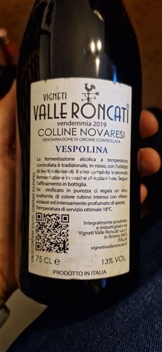 Piemont Colline Novaresi Vigneti Valle Roncati Vespolina 2019
