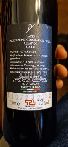Lazio Azienda Agricola Leone Maddalena Aleatico 2022