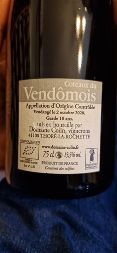 Thung lũng sông Loire Coteaux-du-vendômois Domaine Colin Intuiticon 2020