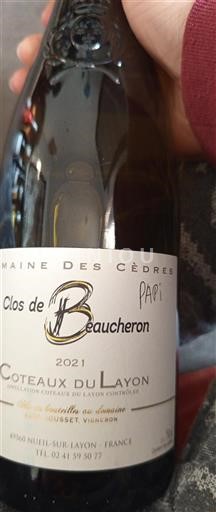 Loirevallei Coteaux du Layon Domaine Des Cèdres Clos de Beaucheron 2021