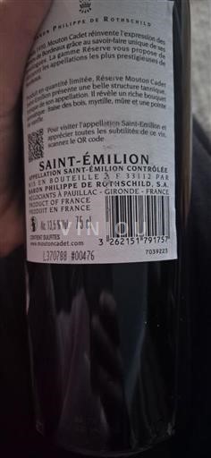 Burdeos Saint-Émilion Baron Philippe de Rothschild Mouton Cadet Réserve Sin añada