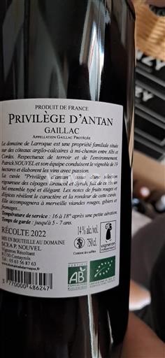 Sudoeste Gaillac Domaine Larroque Privilège D'Antan 2022
