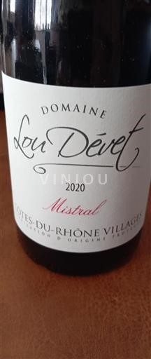 Rhônen laakso Côtes-du-rhône-villages Domaine Lou Devet Mistral 2020