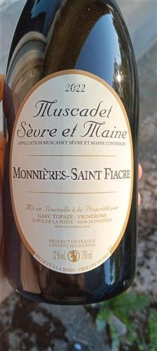 Loiren laakso Muscadet-sèvre-et-maine GAEC Topaze Monnières-Saint Fiacre 2022