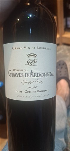 Bordeaux Blaye Côtes de Bordeaux Graves d'Ardonneau Grand Vin 2020