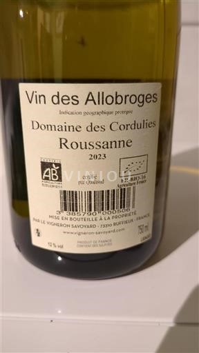 Alps and Rhodanian Region Wines of the Allobroges Domaine Des Cordulies Roussanne 2023