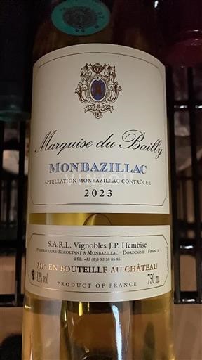 Sudoeste Monbazillac SARL Vignobles J.P. Hembise Marquise du Bailly 2023