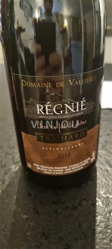 Beaujolais Régnié Domaine Vallieres Élevé en fût de chêne 2018
