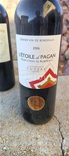 Burdeos Blaye-Côtes de Burdeos Tutiac L'Étoile de Pagan 2016