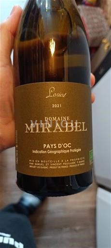 Languedoc a Roussillon Pays d'Oc Domaine Mirabel Loirot 2021