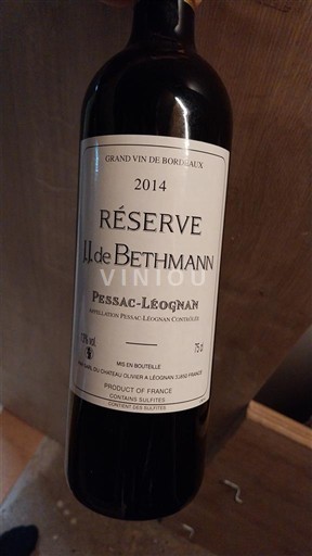 Bordeaux Pessac-Léognan Château Olivier Réserve U. de Bethmann 2014