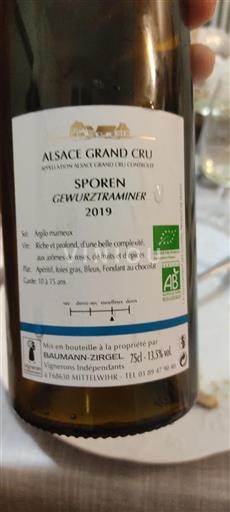 Alsace Alsace Grand Cru Grand Cru Baumann Zirgel Sporen 2019