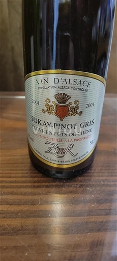 Alsace Domaine Zink Tokay-Pinot Gris Élevé en Fûts de Chêne 2001