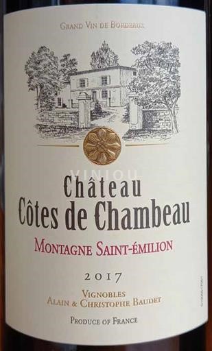 Bordeaux Montagne-Saint-Émilion AOC Château Côtes de Chambeau 2017