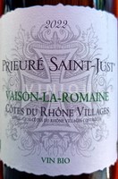 Rhônen laakso Côtes-du-rhône-villages Prieuré Saint-Just Vaison la Romaine 2022