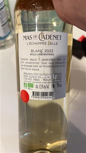 Provansa Côtes-de-Provence Mas de Cadenet L'Échappée Belle 2023