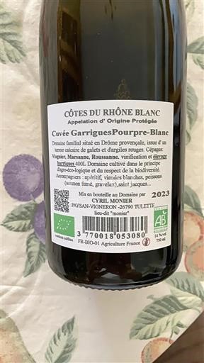 Valle del Ródano No especificado Cyril Monier GarriguesPourpre-Blanc 2023