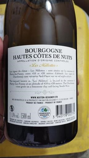 Burgundsko Hautes Côtes de Nuits Nuiton-Beaunoy Les Millottes 2022