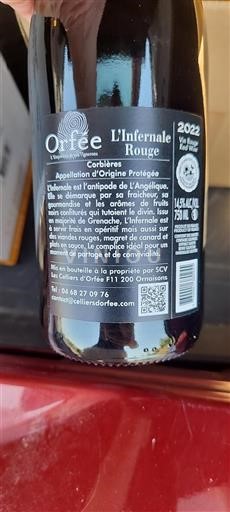 Languedoc Corbières Orfée L'Infernale Rouge 2022