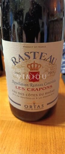 Údolí Rhôny Rasteau Ortas Cave de Rasteau Les Crapons 2015