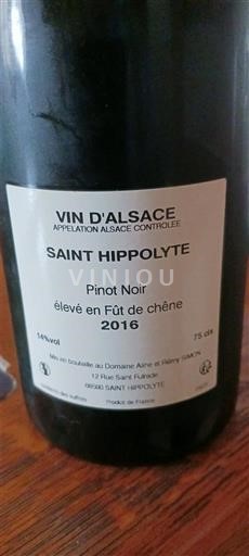 Alsasko Domaine Anne et Harry Wasmuth Pinot Noir élevé en Fût de chêne 2016