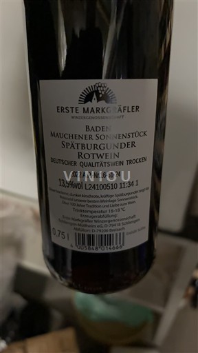 Baden Erste Markgräfler Mauchener Sonnenstück Spätburgunder 2022