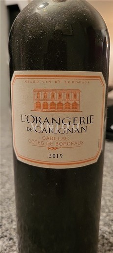 Bordeaux Cadillac-côtes-de-bordeaux L'Orangerie de Carignan 2019
