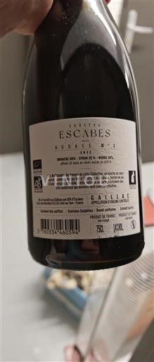 Sudoeste Gaillac Château Escabes Audace N°1 2022