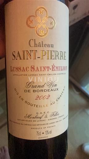 Bordeaux Lussac-saint-émilion Château Saint-Pierre 2002