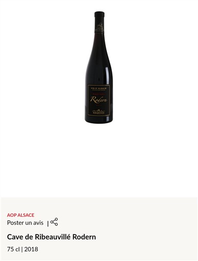 Alsace Pinot noir Cave de Ribeauvillé Rodern 2018