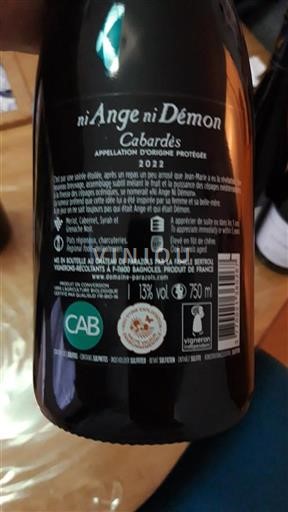 Languedoque Cabardès Grand Cru Parazol Ni Ange ni Démon 2022