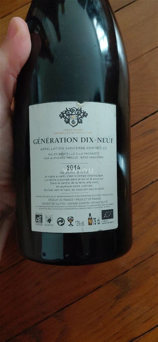 Loire Valley Sancerre Alphonse Mellot Génération Dix-Neuf 2014