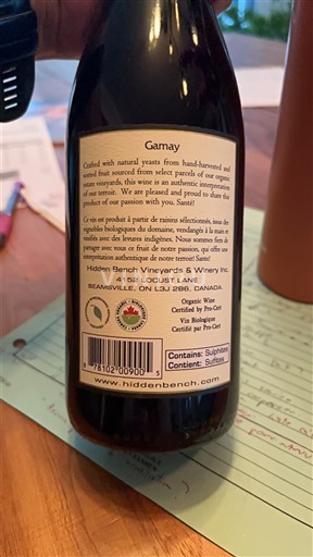 Ontario Beamsville Bench Hidden Bench Gamay 2023