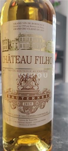 Bordeaux Sauternes Grand Cru Château Filho 2015