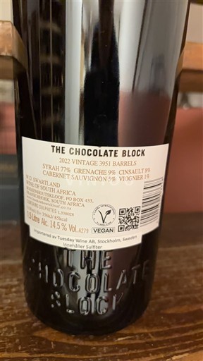 Région côtière Swartland Boekenhoutskloof The Chocolate Block 2022