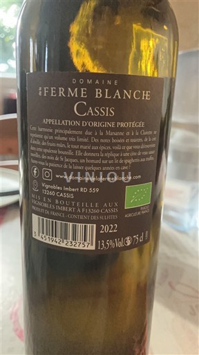 Wijnen Blanc sec Domaine La Ferme Blanche 2022 Frankrijk Provence Cassis AOC