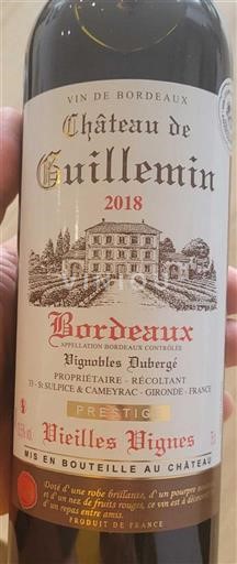 Bordeaux Château Guillemin Prestige Vieilles Vignes 2018