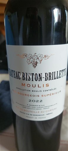 Bordeaux Ni doloceno Cru Bourgeois Supérieur Château Biston-Brillette 2022