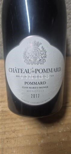 Burgundy Pommard Château Pommard Clos Marey-Monge Monopole 2017